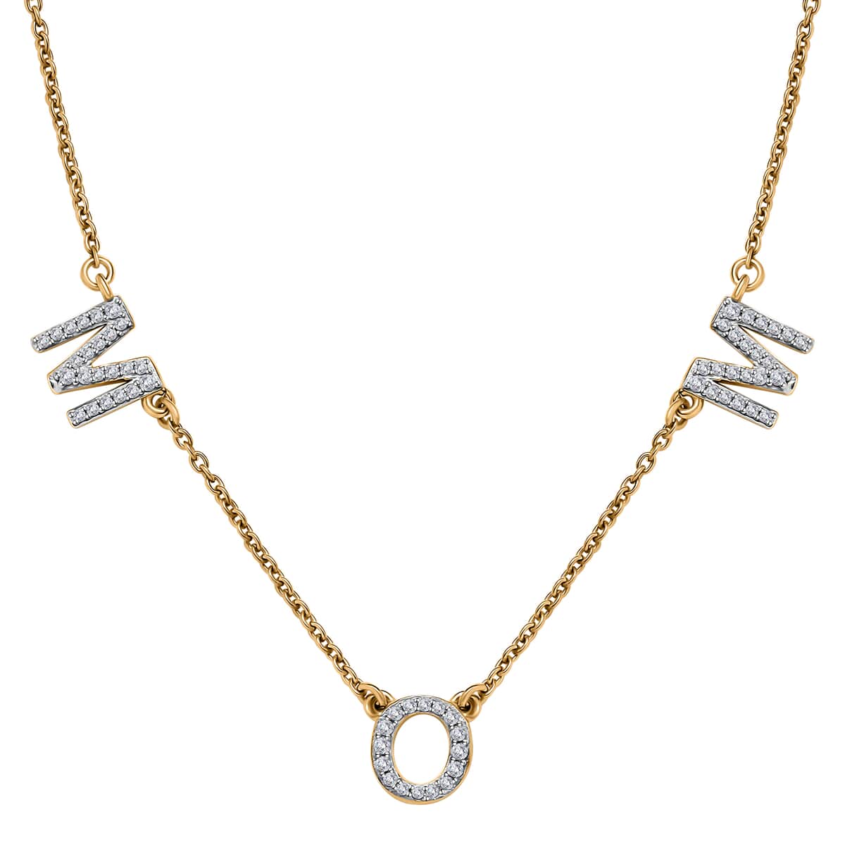 Mother's Day Gift Moissanite MOM Necklace 18 Inches in Vermeil Yellow Gold Over Sterling Silver 0.55 ctw image number 0