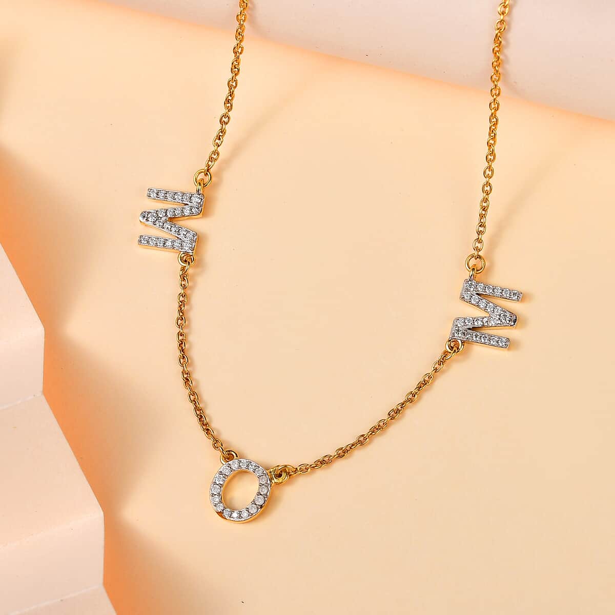 Mother's Day Gift Moissanite MOM Necklace 18 Inches in Vermeil Yellow Gold Over Sterling Silver 0.55 ctw image number 1