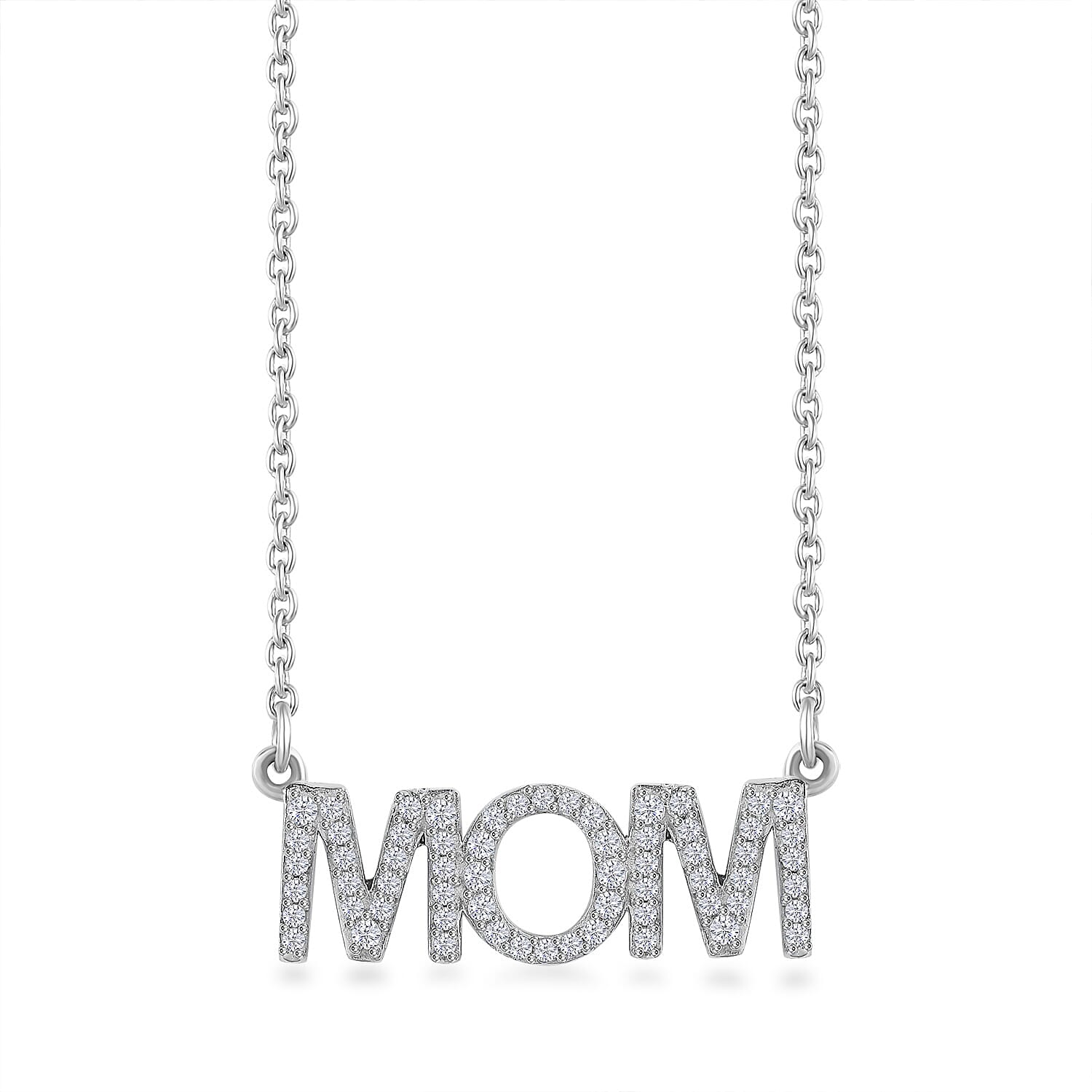 Moissanite MOM Necklace 18 Inches in Platinum Over Sterling Silver 0.60 ctw