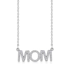 Mother's Day Gift Moissanite MOM Necklace 18 Inches in Platinum Over Sterling Silver 0.60 ctw