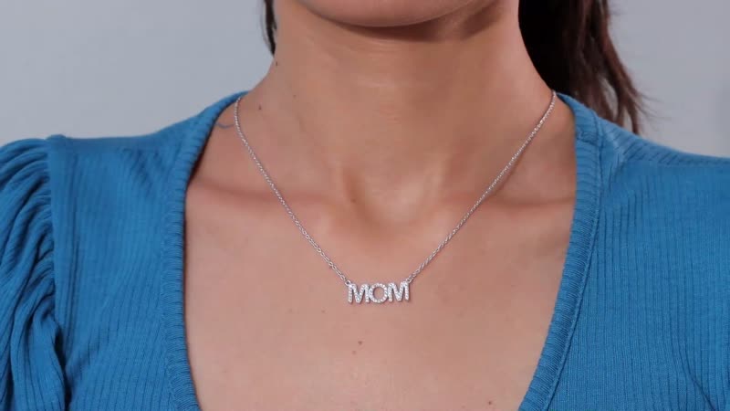 Mother's Day Gift Moissanite MOM Necklace (18 Inches) in Platinum Over Sterling Silver 0.60 ctw