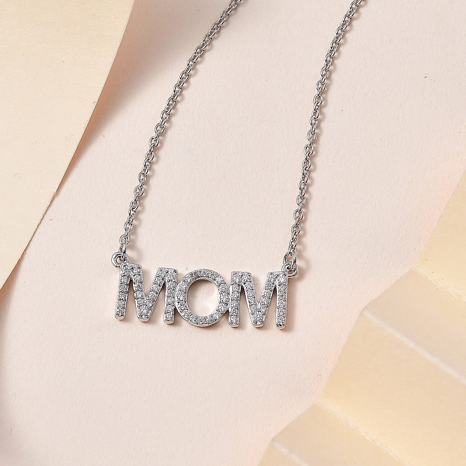 Moissanite MOM Necklace 18 Inches in Platinum Over Sterling Silver 0.60 ctw