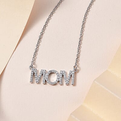 Moissanite MOM Necklace 18 Inches in Platinum Over Sterling Silver 0.60 ctw