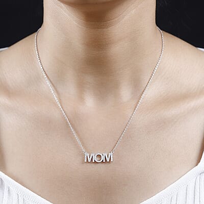 Moissanite MOM Necklace 18 Inches in Platinum Over Sterling Silver 0.60 ctw