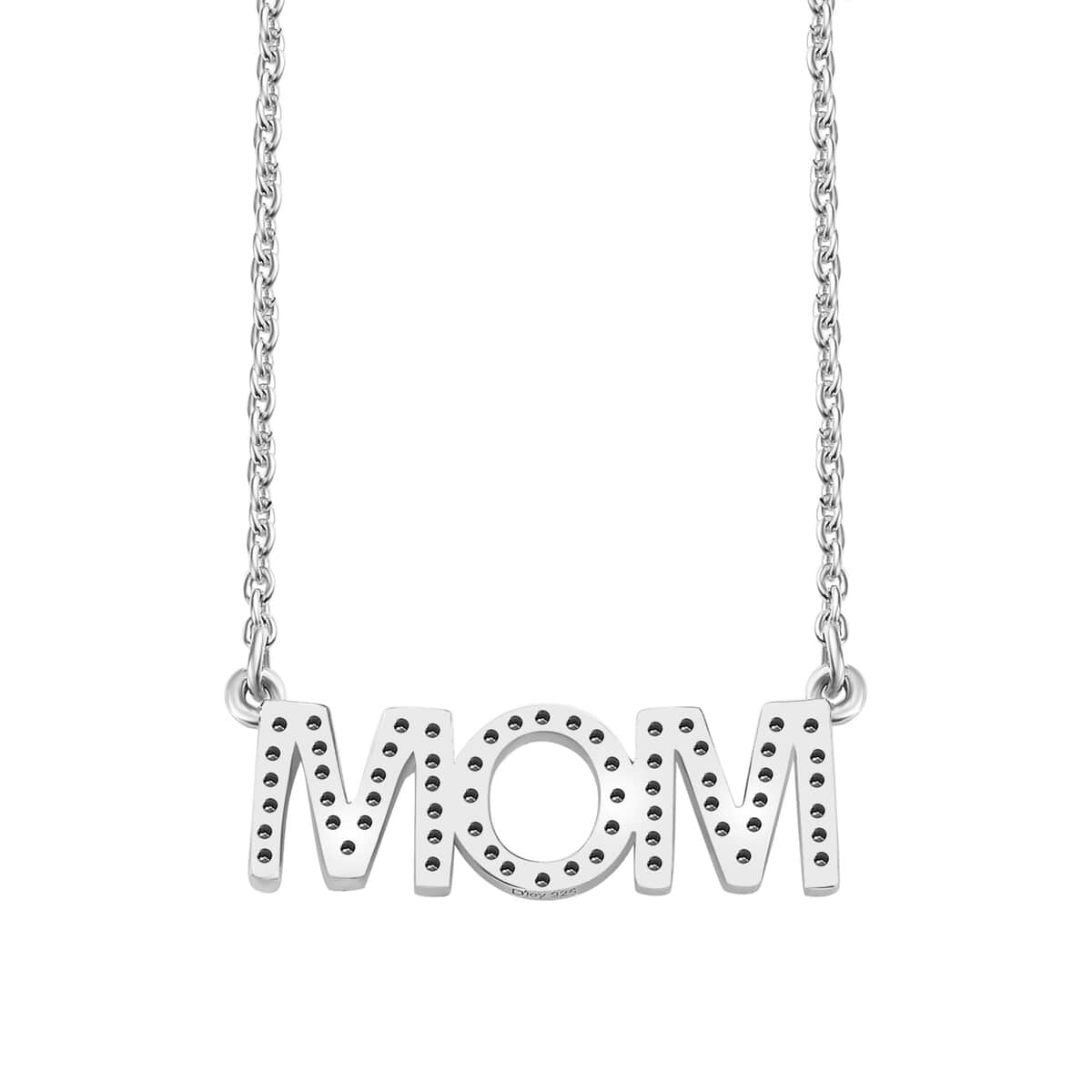 Mother's Day Gift Moissanite MOM Necklace (18 Inches) in Platinum Over Sterling Silver 0.60 ctw image number 4