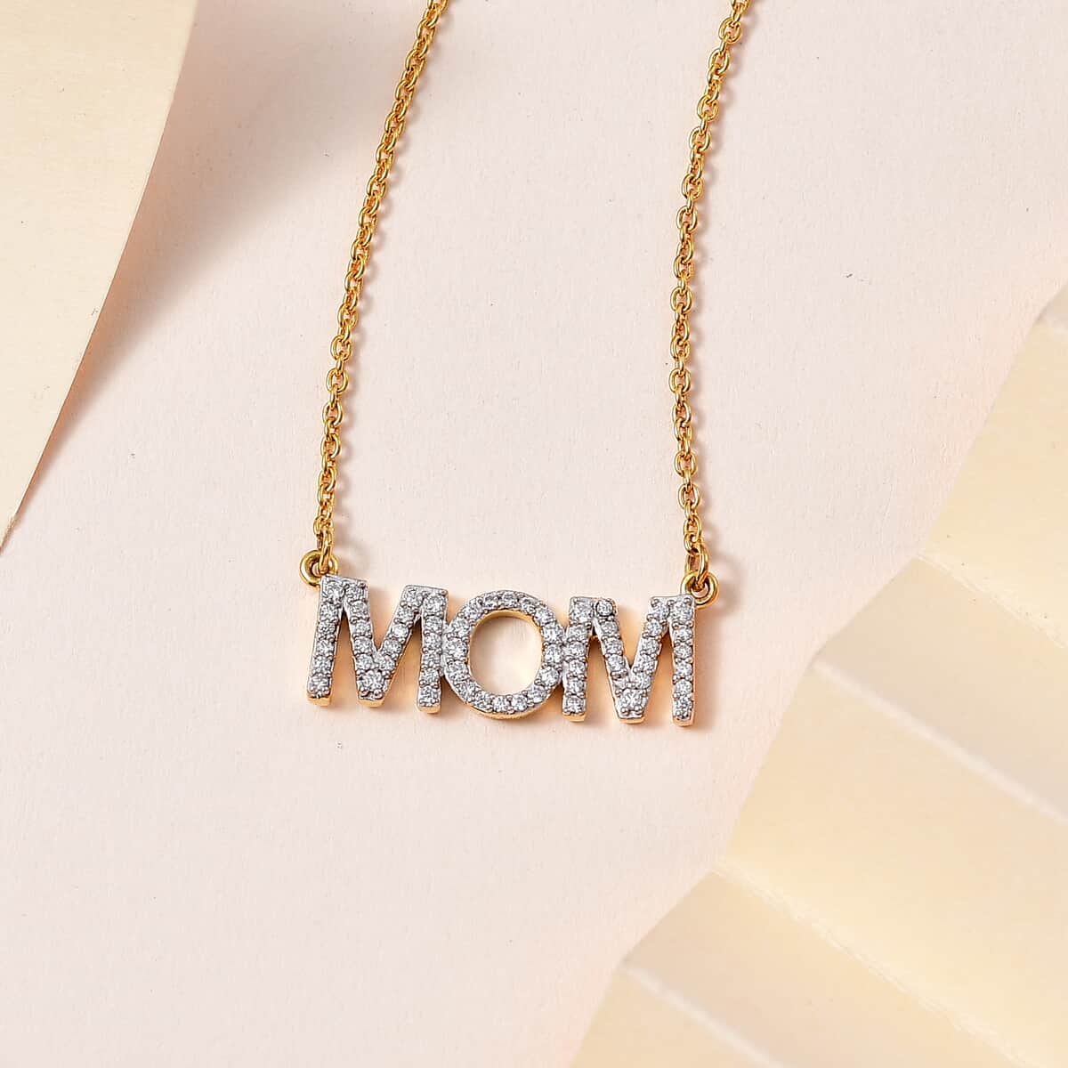 Moissanite MOM Necklace 18 Inches in Vermeil Yellow Gold Over Sterling Silver 0.60 ctw image number 1