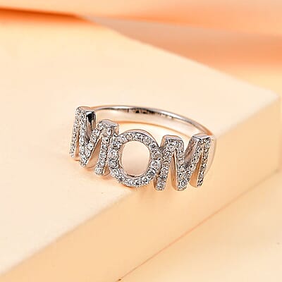 Mother's Day Gift Moissanite Ring in Platinum Over Sterling Silver (Size 6.0) 0.60 ctw