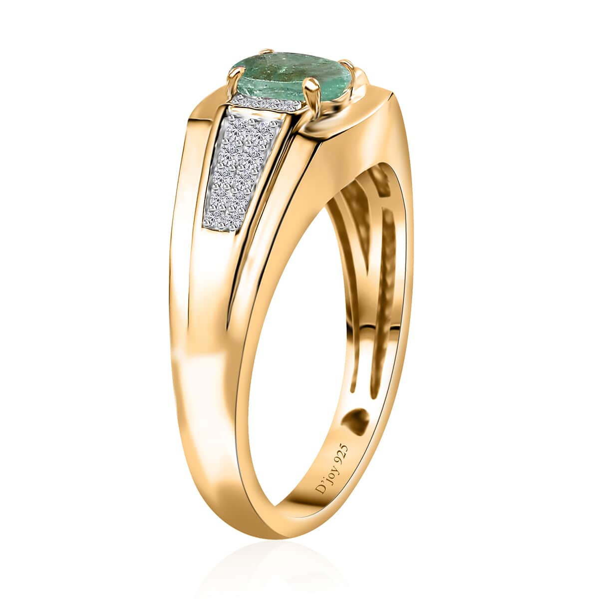 Kagem Zambian Emerald and Moissanite Men's Ring in Vermeil Yellow Gold Over Sterling Silver (Size 10.0) 1.00 ctw image number 3