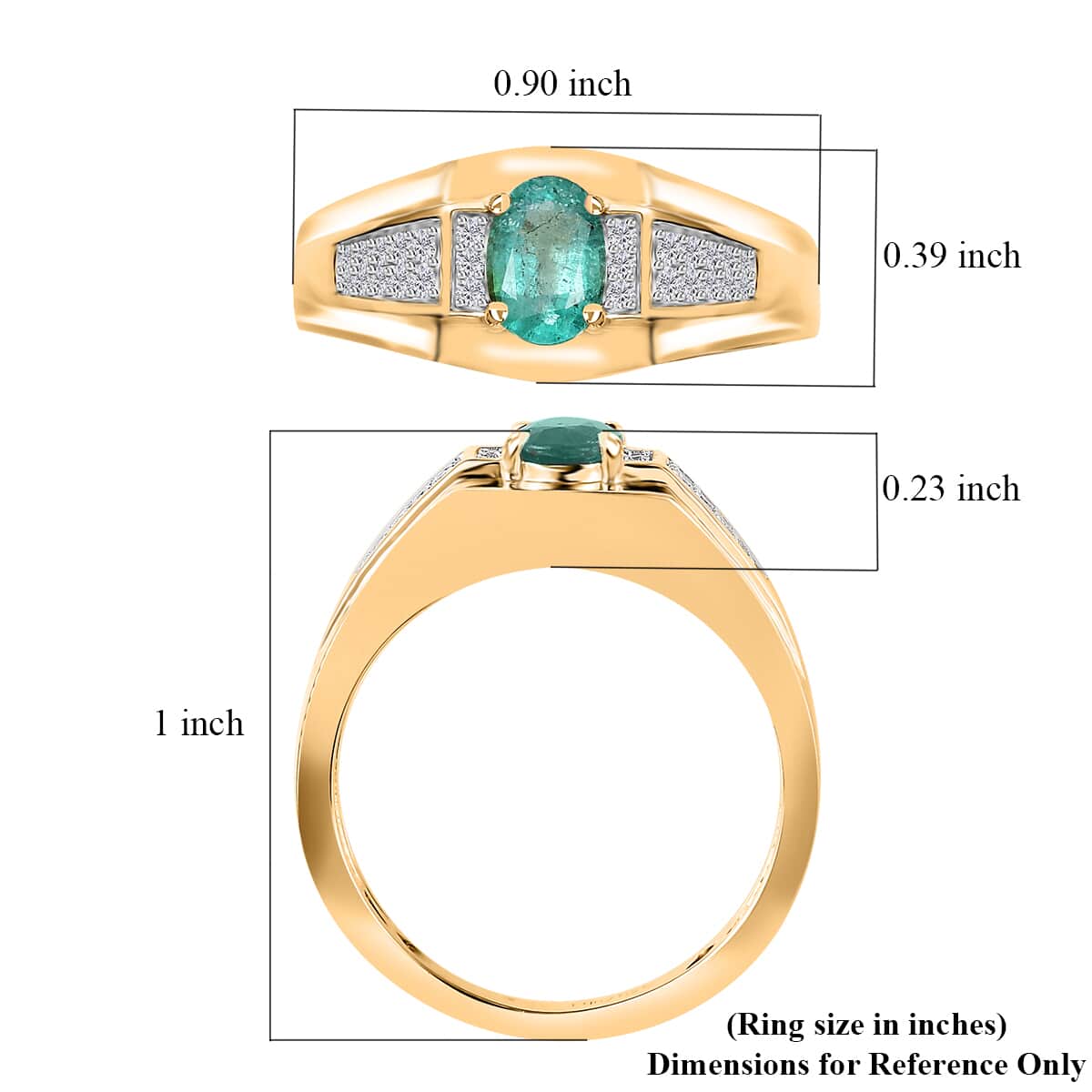 Kagem Zambian Emerald and Moissanite Men's Ring in Vermeil Yellow Gold Over Sterling Silver (Size 10.0) 1.00 ctw image number 5