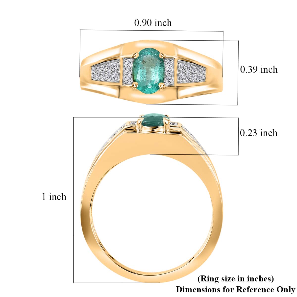 Kagem Zambian Emerald and Moissanite Men's Ring in Vermeil Yellow Gold Over Sterling Silver (Size 12.0) 1.00 ctw image number 5