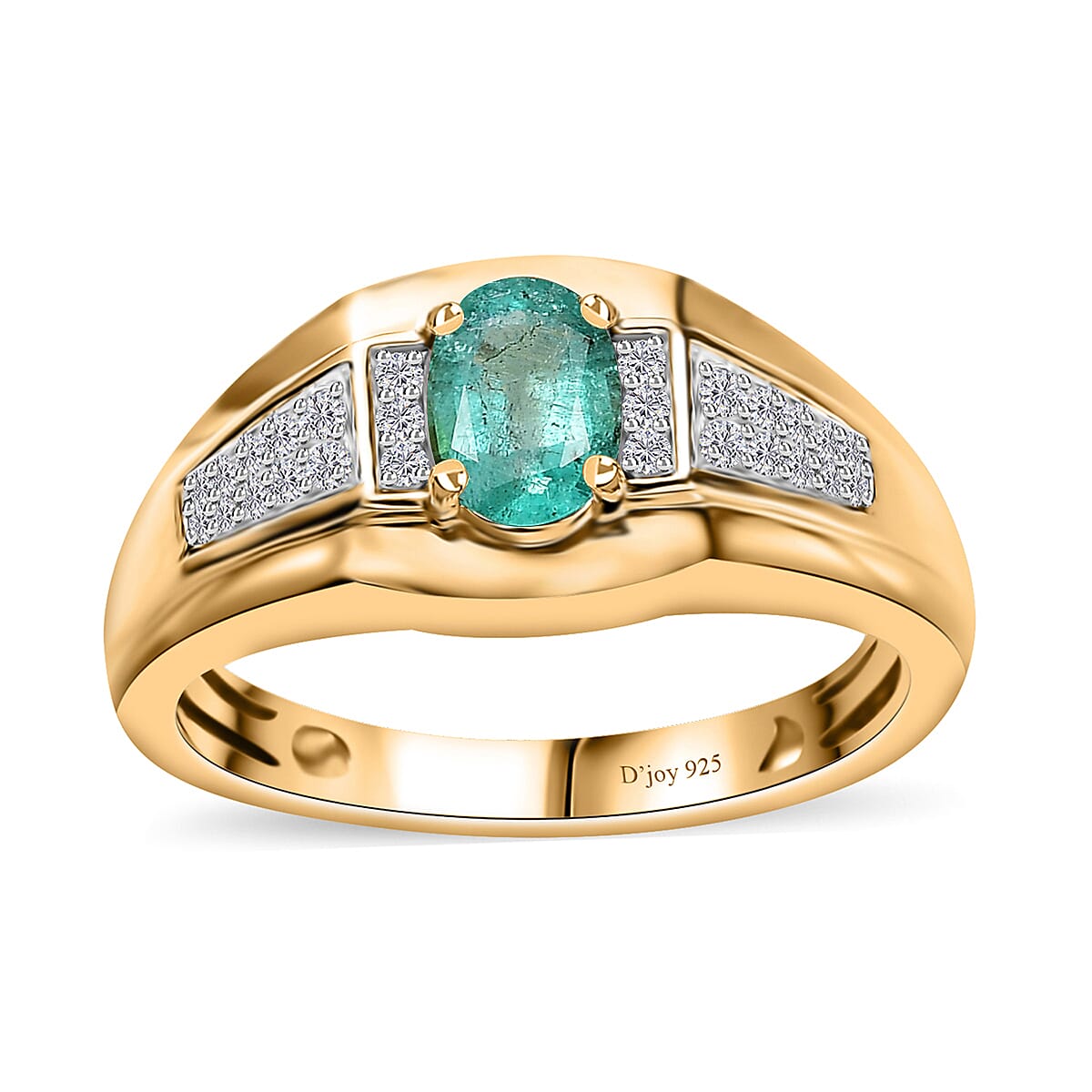 Kagem Zambian Emerald and Moissanite Men's Ring in Vermeil Yellow Gold Over Sterling Silver (Size 9.0) 1.00 ctw image number 0