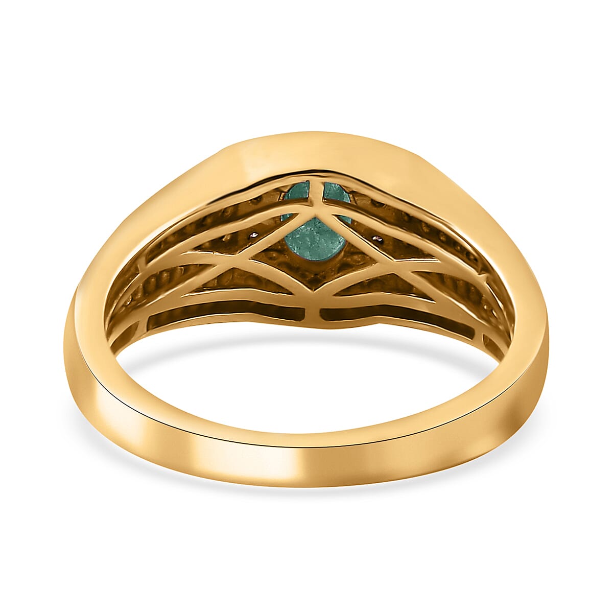 Kagem Zambian Emerald and Moissanite Men's Ring in Vermeil Yellow Gold Over Sterling Silver (Size 9.0) 1.00 ctw image number 4