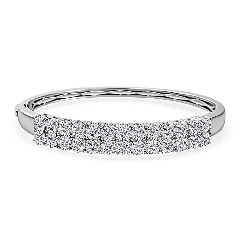 Moissanite Double Row Bangle Bracelet in Platinum Over Sterling Silver (7.25 In) 11.60 ctw