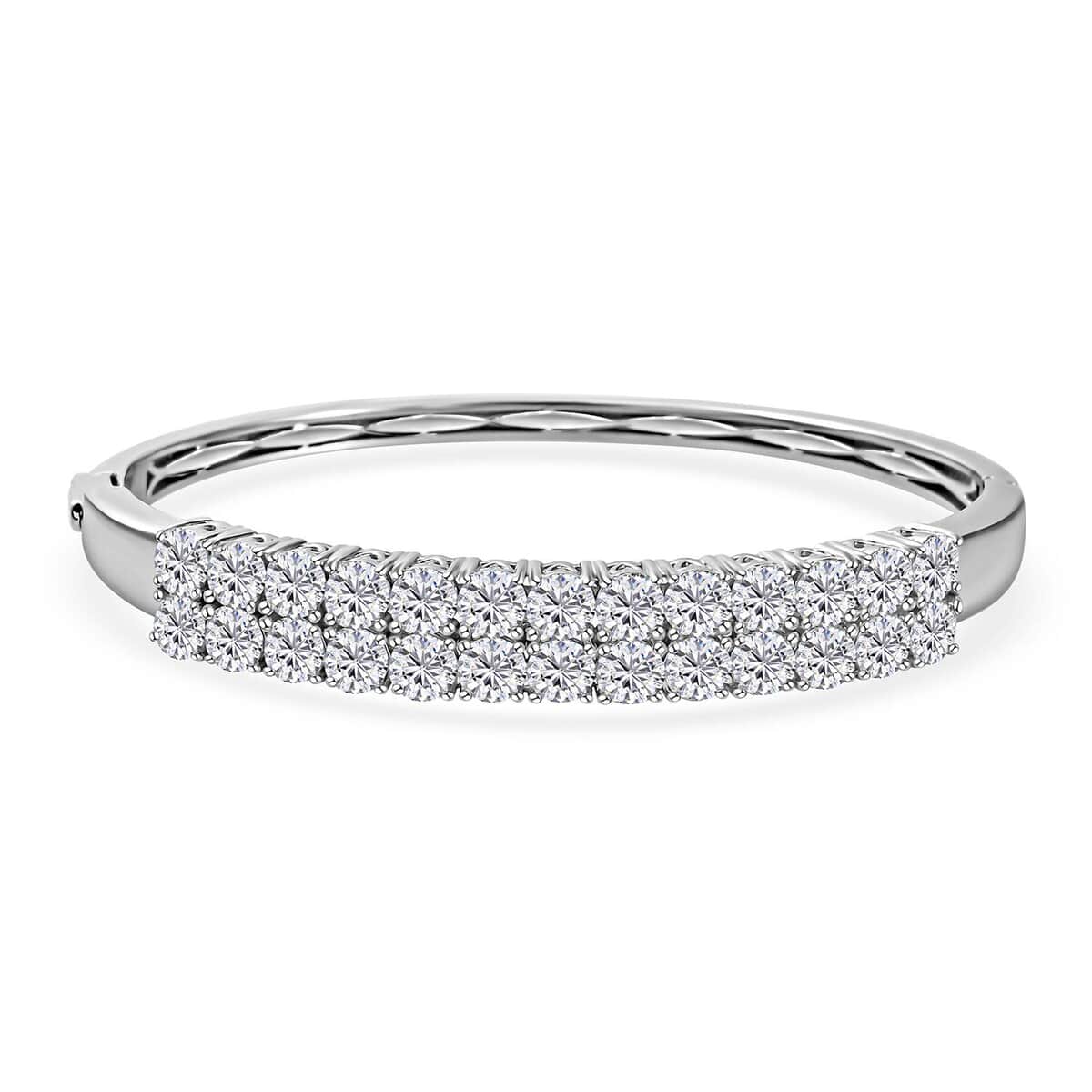 Moissanite Double Row Bangle Bracelet in Platinum Over Sterling Silver (7.25 In) 11.60 ctw image number 0