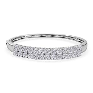 Moissanite Double Row Bangle Bracelet in Platinum Over Sterling Silver (7.25 In) 11.60 ctw