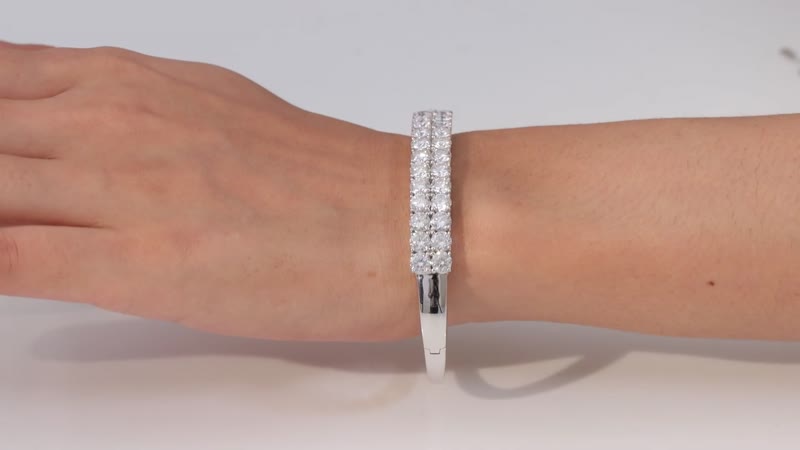 Moissanite Double Row Bangle Bracelet in Platinum Over Sterling Silver (7.25 In) 11.60 ctw