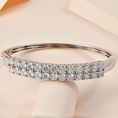 Moissanite Double Row Bangle Bracelet in Platinum Over Sterling Silver (7.25 In) 11.60 ctw