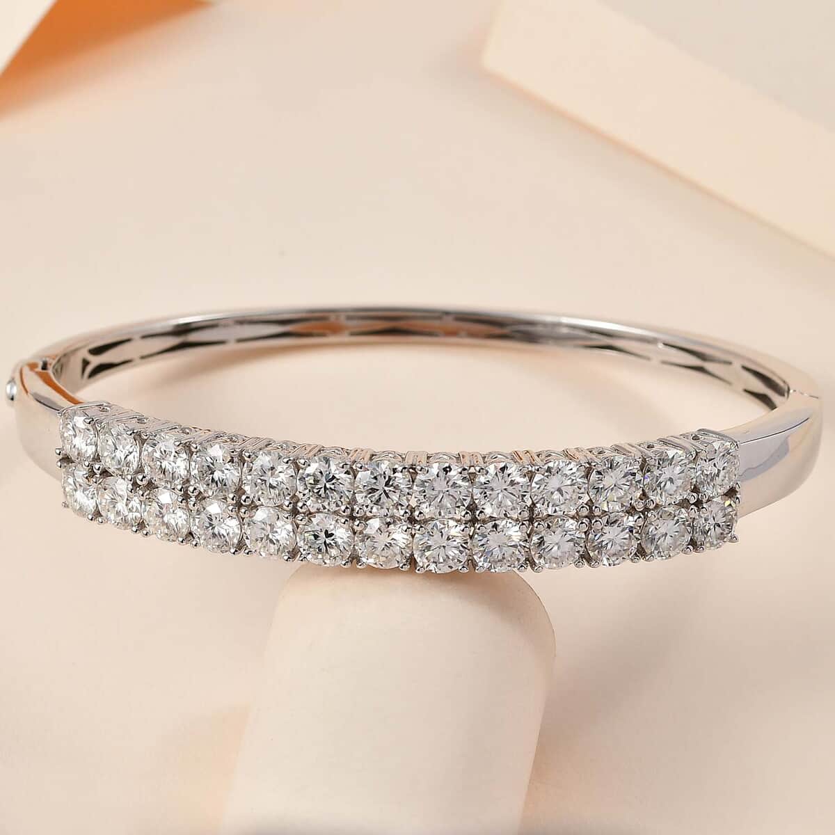 Moissanite Double Row Bangle Bracelet in Platinum Over Sterling Silver (7.25 In) 11.60 ctw image number 1