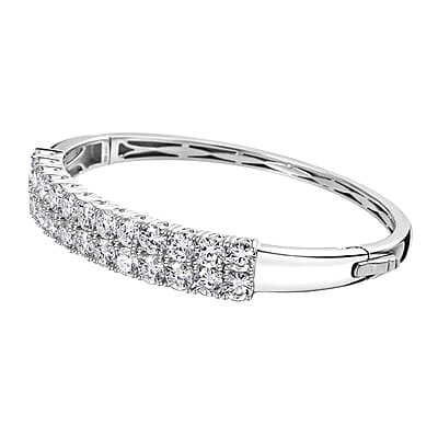 Moissanite Double Row Bangle Bracelet in Platinum Over Sterling Silver (7.25 In) 11.60 ctw