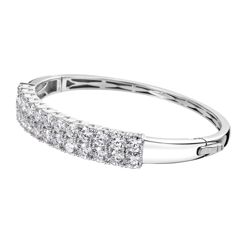 Moissanite Double Row Bangle Bracelet in Platinum Over Sterling Silver (7.25 In) 11.60 ctw