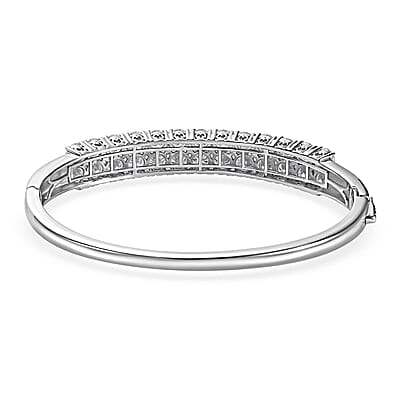 Moissanite Double Row Bangle Bracelet in Platinum Over Sterling Silver (7.25 In) 11.60 ctw