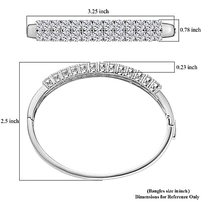 Moissanite Double Row Bangle Bracelet in Platinum Over Sterling Silver (7.25 In) 11.60 ctw