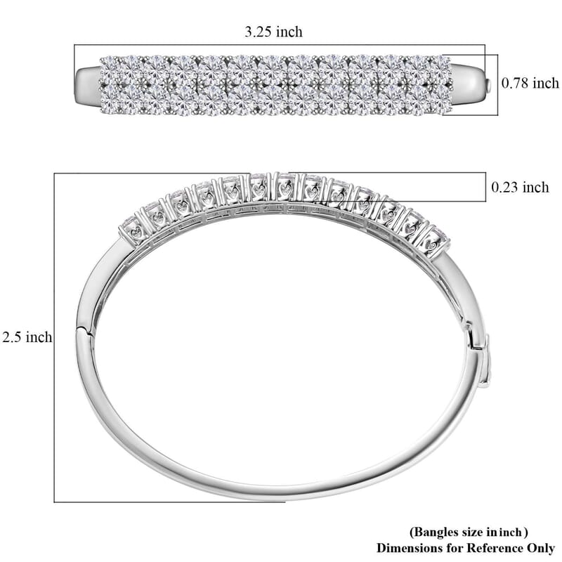 Moissanite Double Row Bangle Bracelet in Platinum Over Sterling Silver (7.25 In) 11.60 ctw