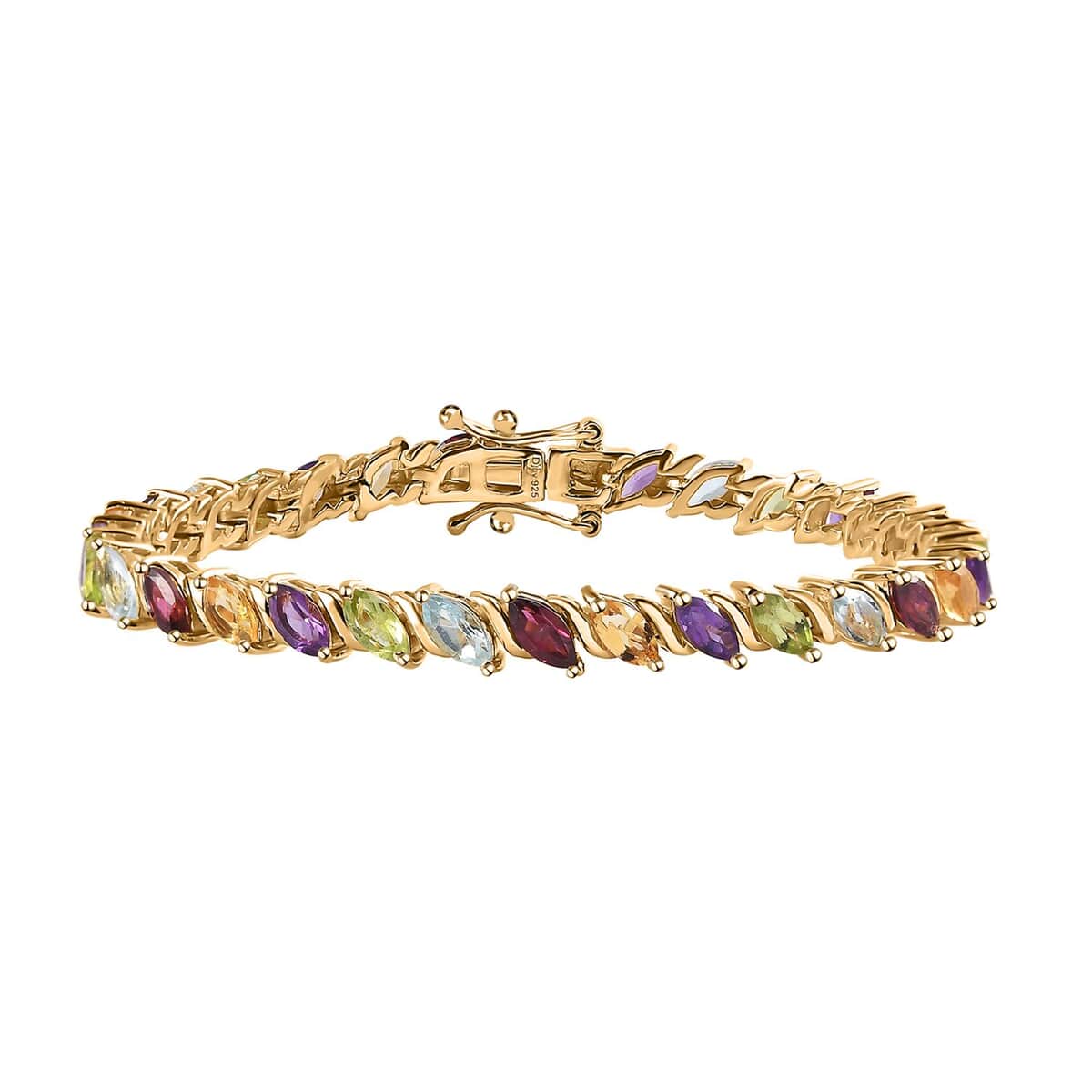 Multi Gemstone Tennis Bracelet in Vermeil Yellow Gold Over Sterling Silver (6.50 In) 7.60 ctw image number 0