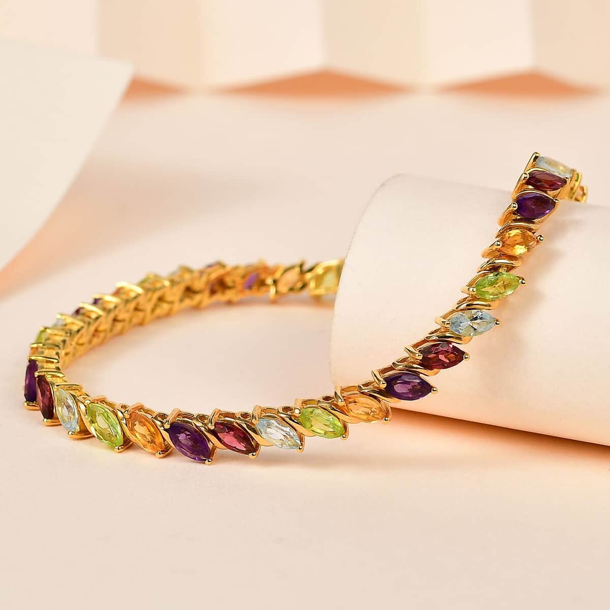 Multi Gemstone Tennis Bracelet in Vermeil Yellow Gold Over Sterling Silver (6.50 In) 7.60 ctw image number 1