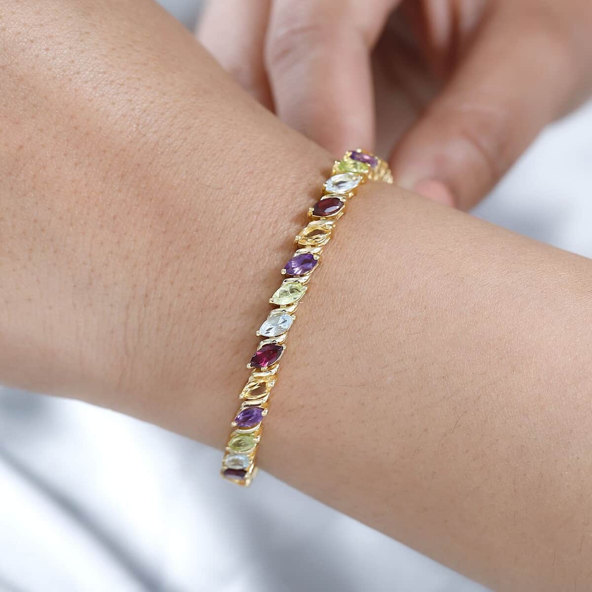 Multi Gemstone Tennis Bracelet in Vermeil Yellow Gold Over Sterling Silver (6.50 In) 7.60 ctw image number 2