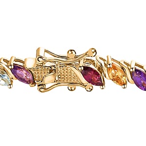 D'Joy Multi Gemstone Tennis Bracelet in Vermeil Yellow Gold Over Sterling Silver (6.50 In) 7.60 ctw