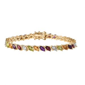 Multi Gemstone Tennis Bracelet in Vermeil Yellow Gold Over Sterling Silver (7.25 In) 8.60 ctw