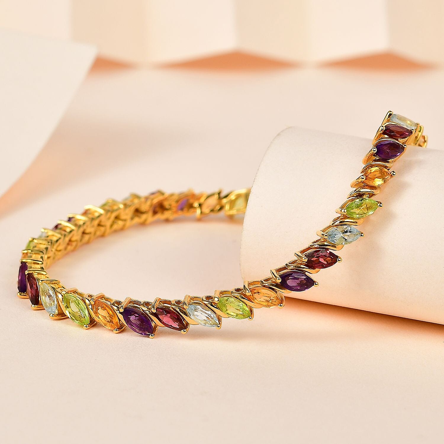 Multi Gemstone Tennis Bracelet in Vermeil Yellow Gold Over Sterling Silver (7.25 In) 8.60 ctw