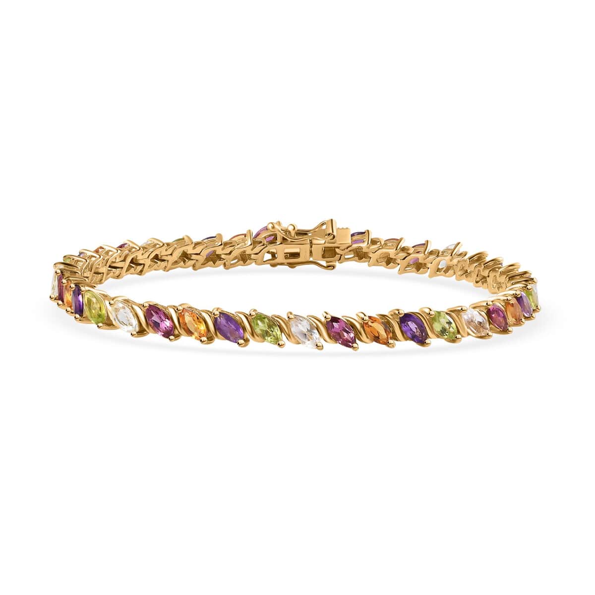 Multi Gemstone Tennis Bracelet in Vermeil Yellow Gold Over Sterling Silver (8.00 In) 9.50 ctw image number 0