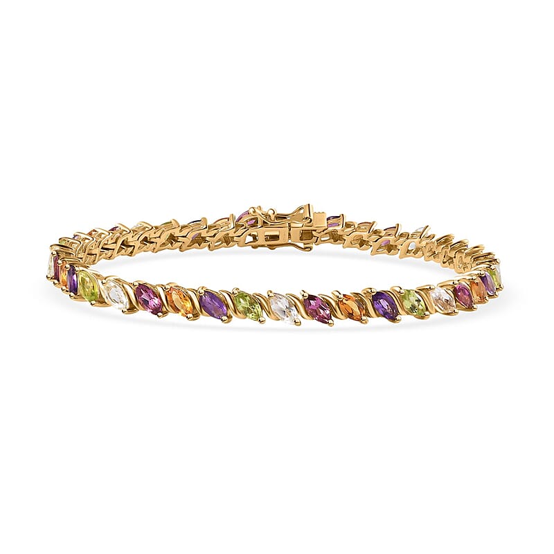 Multi Gemstone Tennis Bracelet in Vermeil Yellow Gold Over Sterling Silver (8.00 In) 9.50 ctw