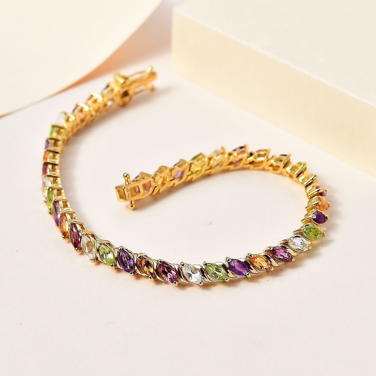 Multi Gemstone Tennis Bracelet in Vermeil Yellow Gold Over Sterling Silver (8.00 In) 9.50 ctw