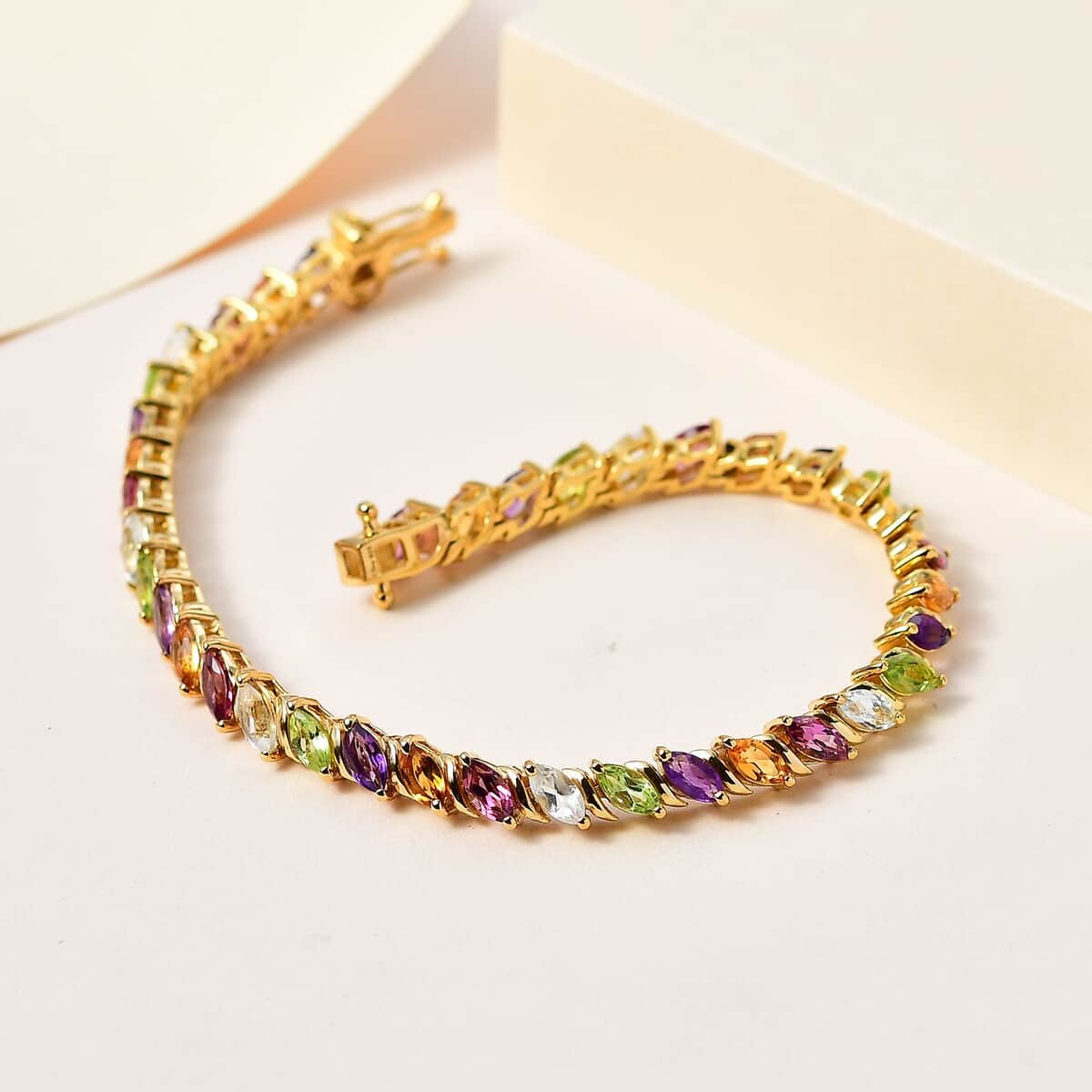 Multi Gemstone Tennis Bracelet in Vermeil Yellow Gold Over Sterling Silver (8.00 In) 9.50 ctw image number 1