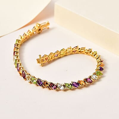 Multi Gemstone Tennis Bracelet in Vermeil Yellow Gold Over Sterling Silver (8.00 In) 9.50 ctw