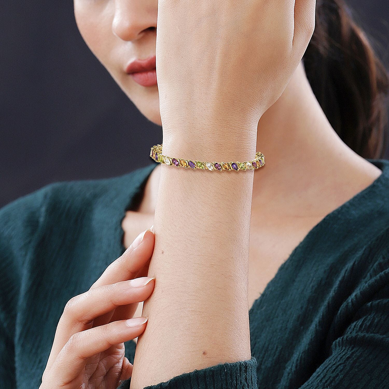 Multi Gemstone Tennis Bracelet in Vermeil Yellow Gold Over Sterling Silver (8.00 In) 9.50 ctw