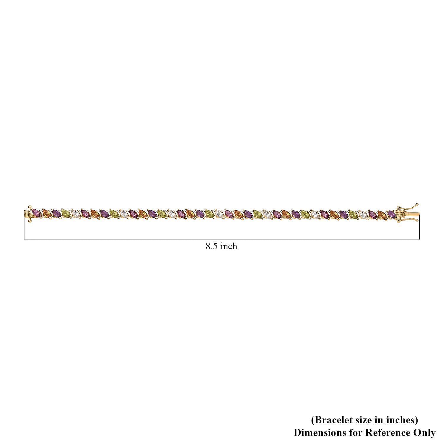 Multi Gemstone Tennis Bracelet in Vermeil Yellow Gold Over Sterling Silver (8.00 In) 9.50 ctw