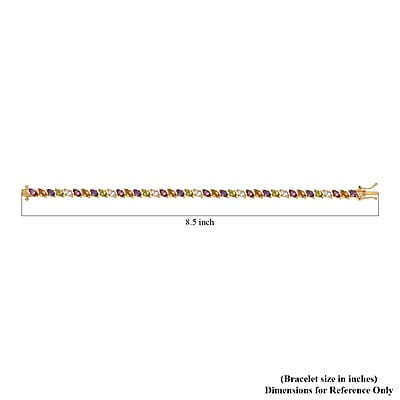 Multi Gemstone Tennis Bracelet in Vermeil Yellow Gold Over Sterling Silver (8.00 In) 9.50 ctw