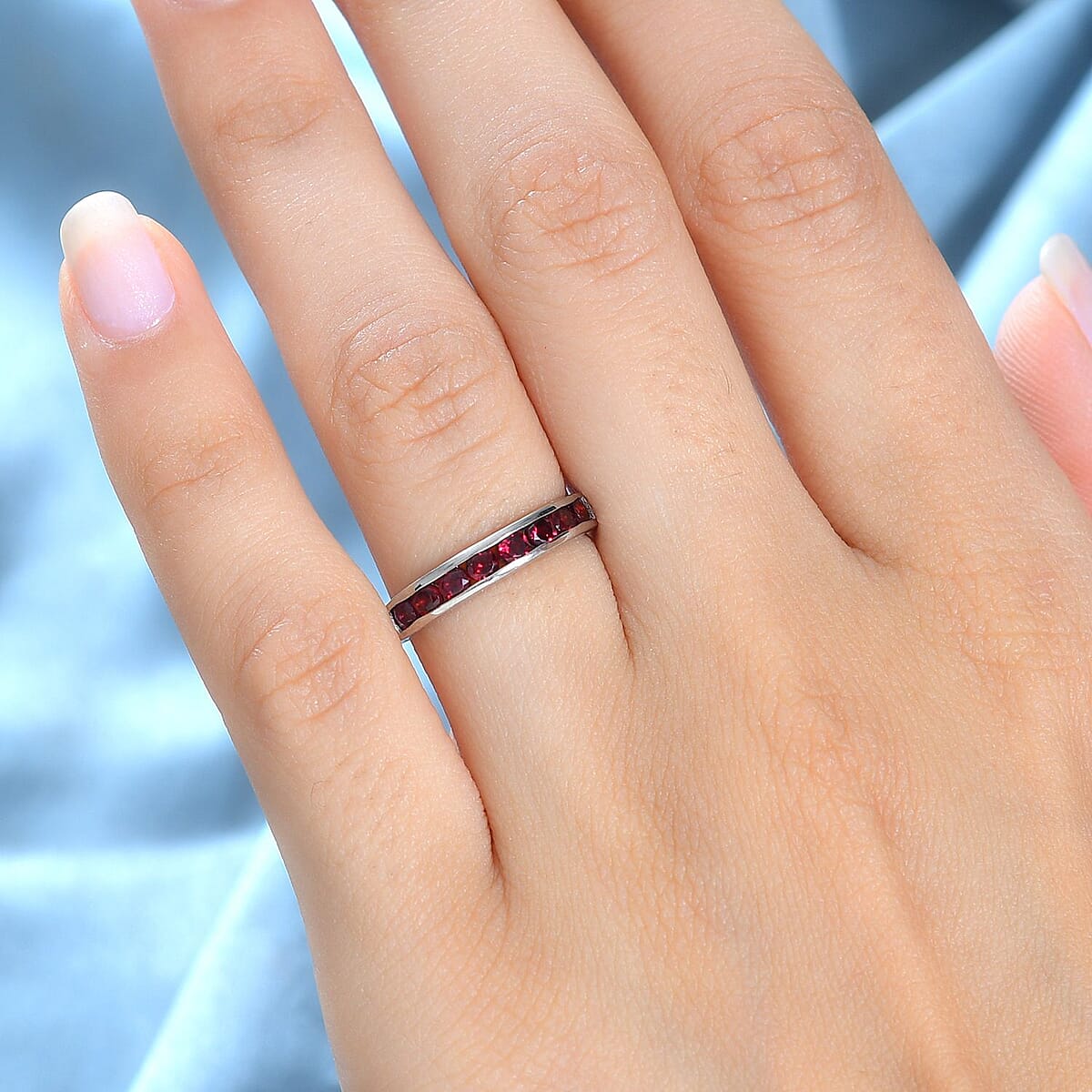 Anthill Garnet Half Eternity Band Ring in Platinum Over Sterling Silver (Size 6.0) 0.70 ctw image number 2