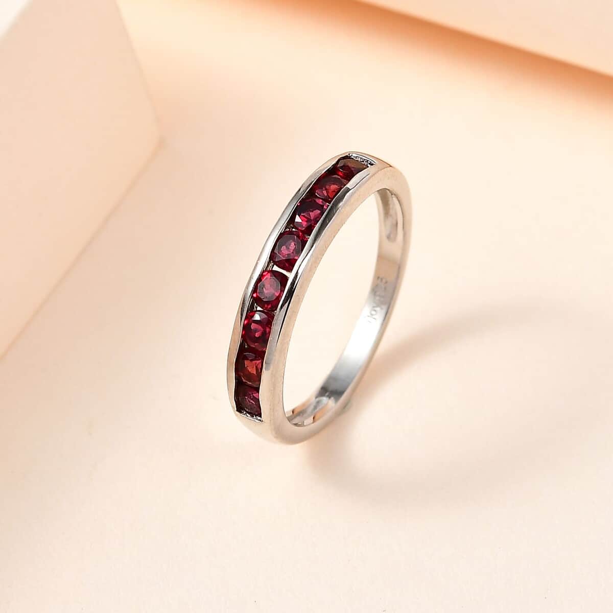 Anthill Garnet Half Eternity Band Ring in Platinum Over Sterling Silver (Size 7.0) 0.70 ctw image number 1