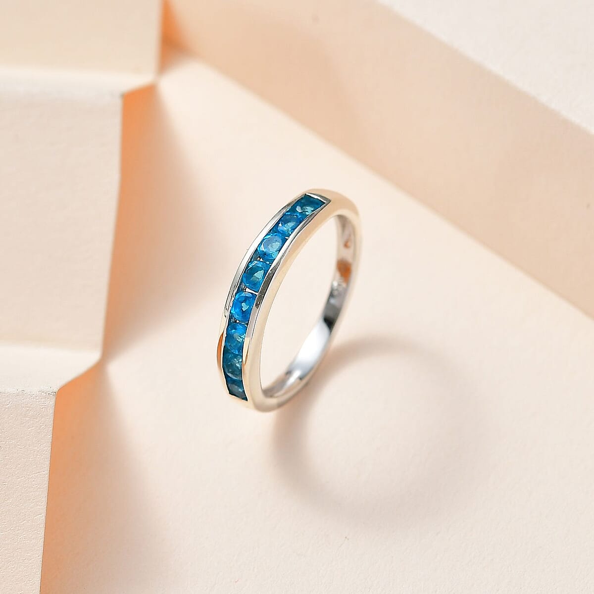 Malgache Neon Apatite Half Eternity Band Ring in Platinum Over Sterling Silver (Size 8.0) 0.60 ctw image number 1