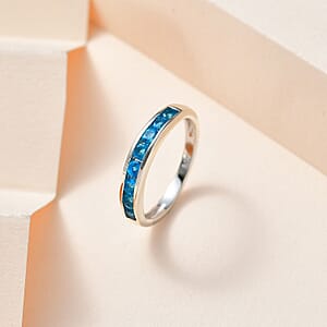 Malgache Neon Apatite Half Eternity Band Ring in Platinum Over Sterling Silver (Size 8.0) 0.60 ctw
