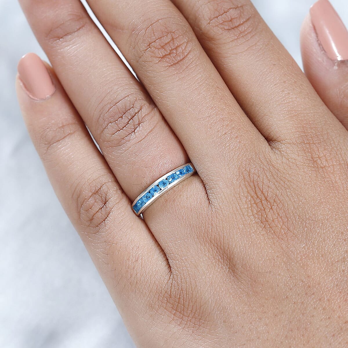 Malgache Neon Apatite Half Eternity Band Ring in Platinum Over Sterling Silver (Size 8.0) 0.60 ctw image number 2