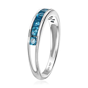 Malgache Neon Apatite Half Eternity Band Ring in Platinum Over Sterling Silver (Size 8.0) 0.60 ctw