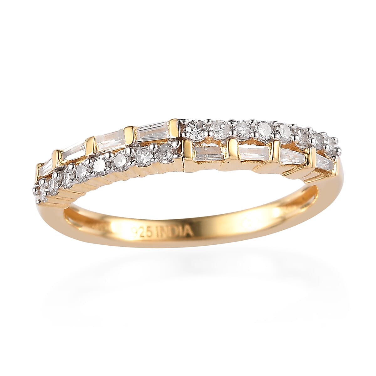 White Diamond I2 0.30 ctw Band Ring in 18K Vermeil Yellow Gold Over Sterling Silver (Size 6.0)