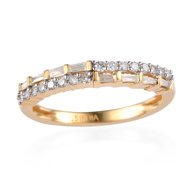 White Diamond I2 0.30 ctw Band Ring in 18K Vermeil Yellow Gold Over Sterling Silver (Size 6.0)