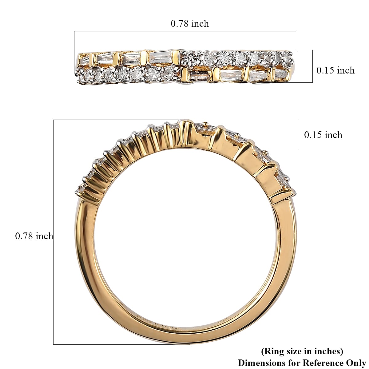 White Diamond I2 0.30 ctw Band Ring in 18K Vermeil Yellow Gold Over Sterling Silver (Size 6.0)